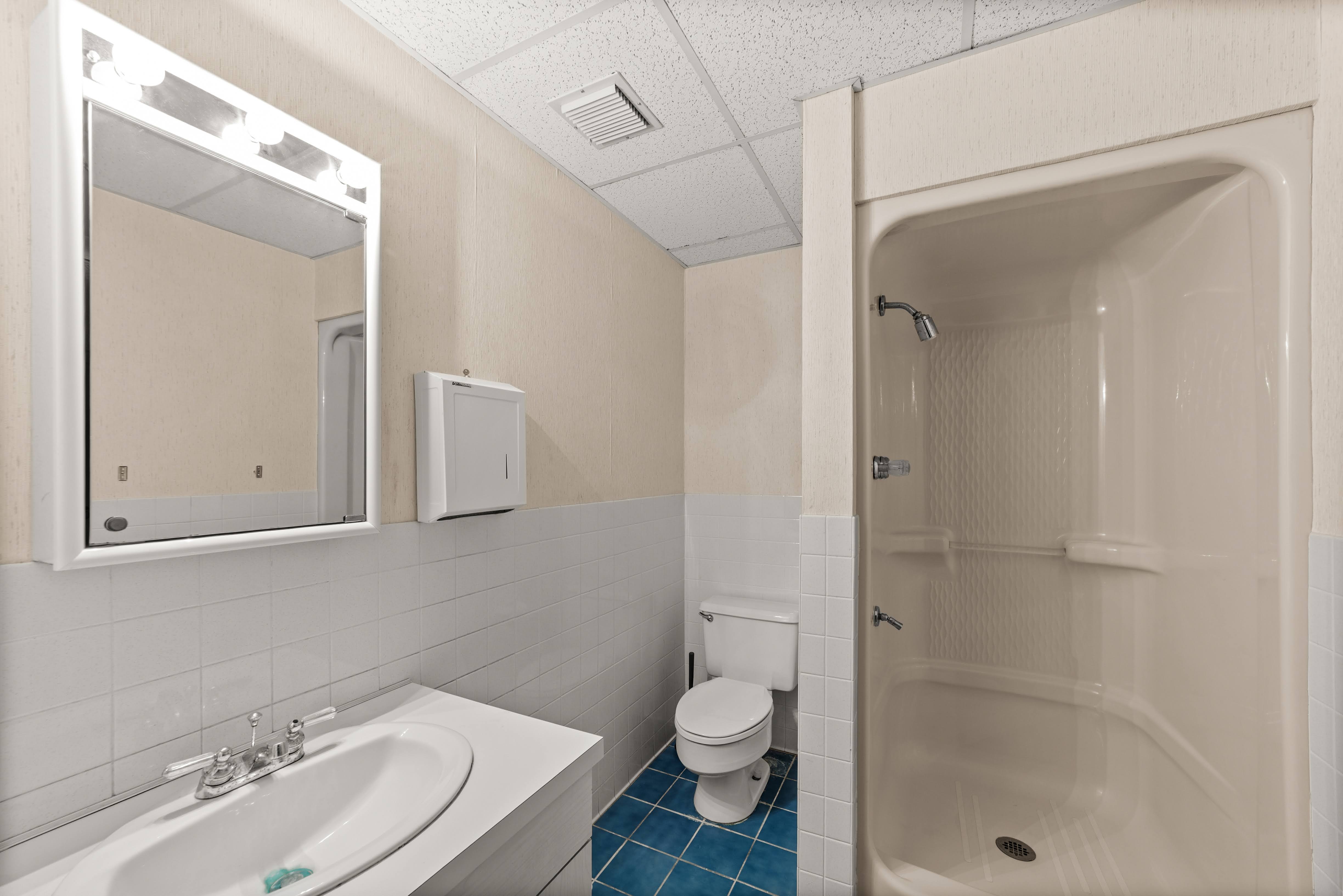 Bathroom interior with blue tiles